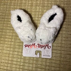 Faux Fur Polar Bear Kids’ Slippers, Size 9-10
